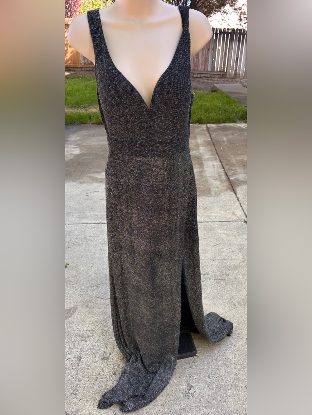 Crystal Doll Sparkling Black Evening Gown with V-Neck